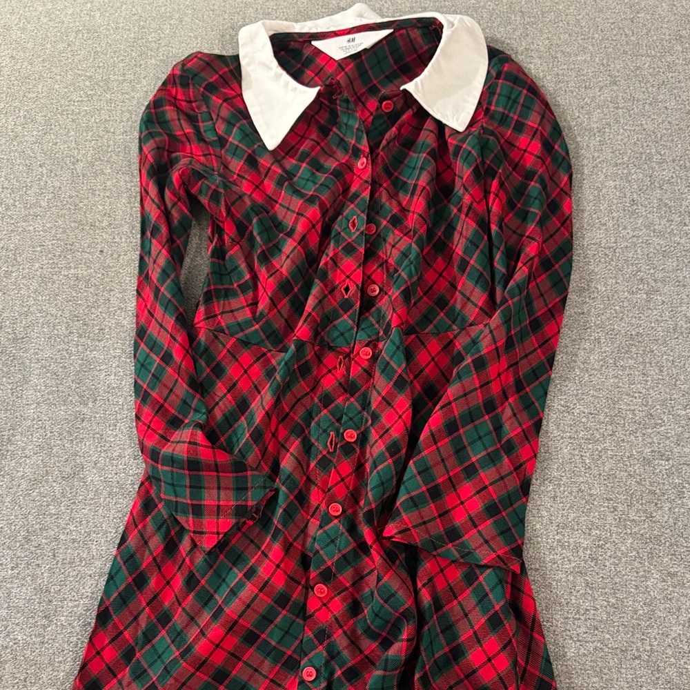 3/$15- Red and Green Plaid Dress with White Collar